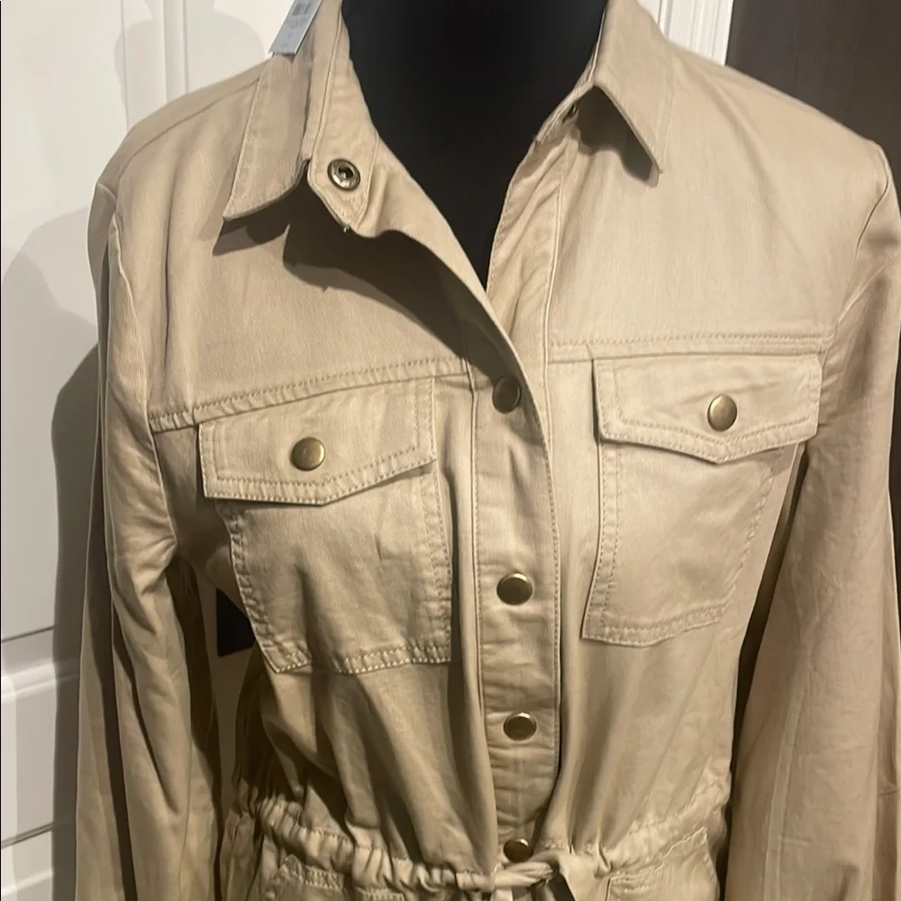 NWT LOFT Tan Long Sleeve Dress with Drawstring Waist - Picture 3 of 8